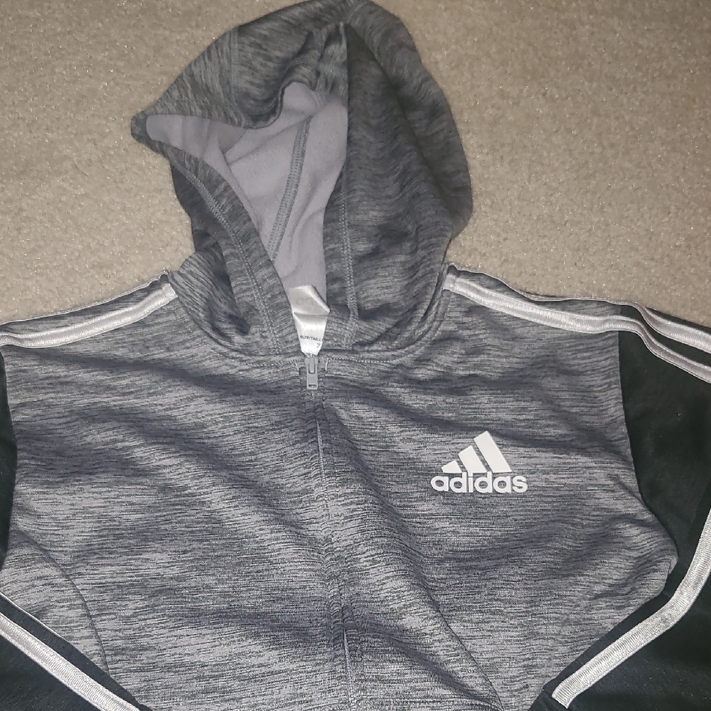 Adidas Kids Heather Gray and Black Hoodie